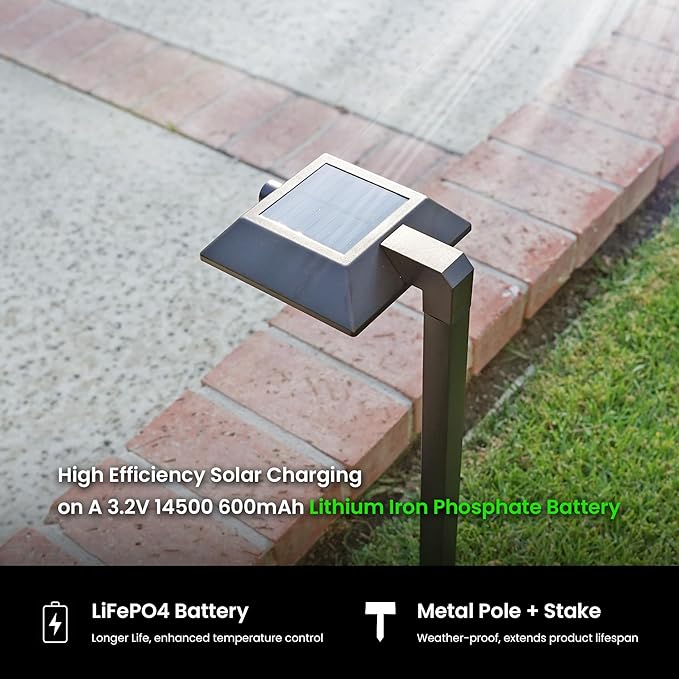 Mesh Linkable Series 4-Pack Solar LED Security Pathway Light w/ LiFePO4 Battery 300LM Auto-linking 110°x16 ft Motion Detection CCT 3000K/4000K/5000K 4-Channel Settings Stainless Steel Bronze