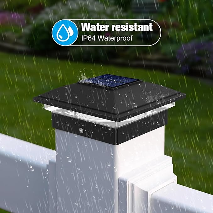 VOLISUN Solar Post Cap Light Outdoor Waterproof 4packSolar Fence - Post Lights for 4x4 5x5 6x6 Wooden/Vinyl PostBlack Deck Post Cap Light Solar Powered with Warm White for Garden/Patio/Porch