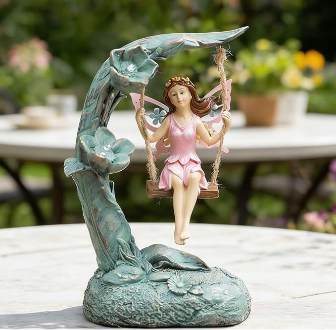 Garden Flower Fairy Outdoor Statue Decor Funny Swing Fairy Ornaments Figurines for Patio Lawn Yard Porch Outside Garden Gifts9.05 Inches Tall ﻿ ﻿ ﻿