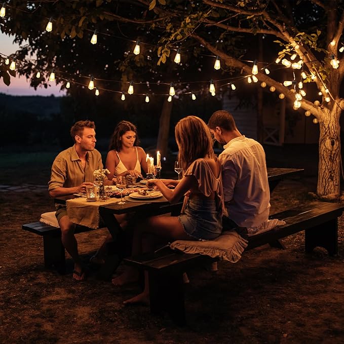 FOOMAN LED Outdoor String Lights 240FT Outside Waterproof Patio Lights with 120+4 Shatterproof ST38 Edison Bulbs 2700K Warm White Hanging Light Dimmable Light for Backyard Garden Bistro Party Cafe