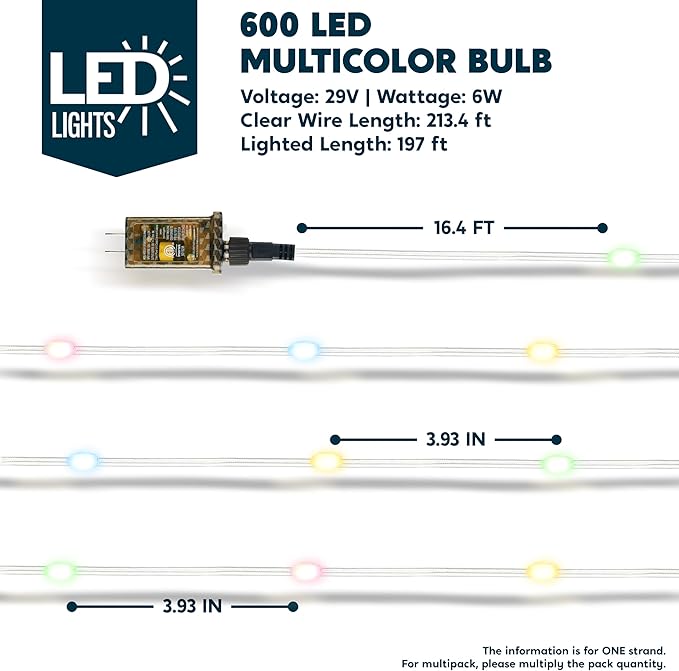 Joiedomi 600 LED Christmas Lights Outdoor197 FT Multicolor Christmas Tree Lights with 8 Modes Timer PVC Clear Wire String Lights with Reel for Indoor Outdoor Holiday Xmas Eve Night Decorations