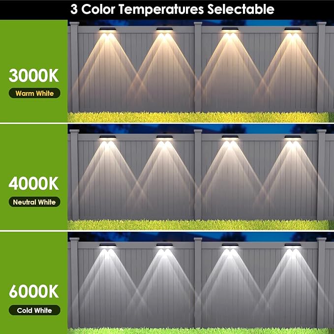 Solar Fence Lights Outdoor - 2700/4000/6000K 3 Mode 8 Pack Solar Fence Lights Outdoor Waterproof LED Fence Light Solar Powered for Outside Backyard Railing Step PatioWall and Home Improvement