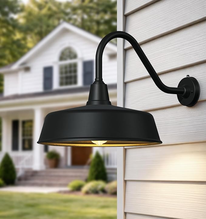 15 Inch Large Extended Arm Outdoor Barn Lights Dusk to Dawn Galvanized Material Waterproof and Rustproof Farmhouse Lighting Fixtures Suitable for Porch Garage Outdoor Gooseneck Lights.