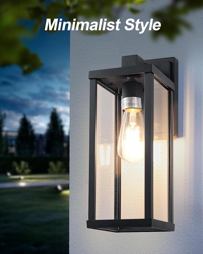 LITFIT 14'' Dusk to Dawn Outdoor Lighting Die-Casting Aluminum Exterior Wall Sconces Hardwired Black Outside Lighting for House Garage PorchFront Door Patio 2-Pack Bulbs Not Included