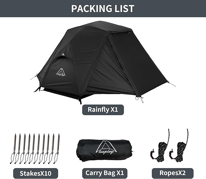 TENPLAY 1-Person Cot Tent FlysheetMust be Used with Matching Inner Tent LightweightWaterproof Sun ProtectionNylon Easy SetupExpandable Rainfly for Camping Hiking Backpacking Picnics