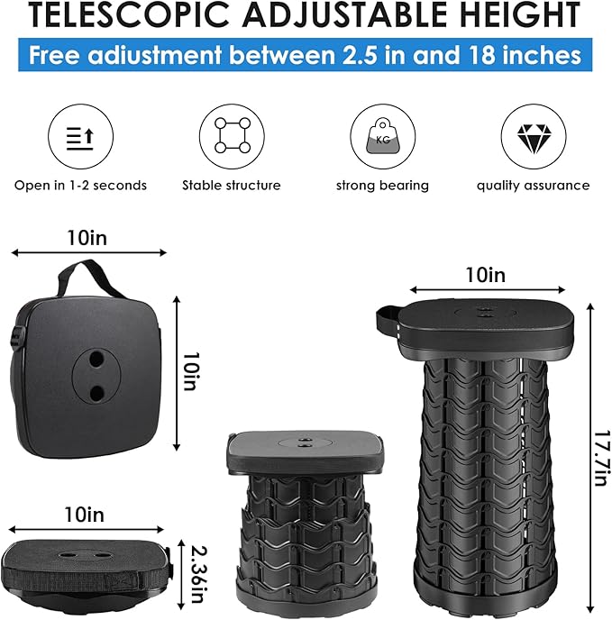 2 Pack Collapsible Stool - Lightweight Folding Stool 485lbs Capacity Portable for Adults Camping Fishing Hiking Outdoor Travel
