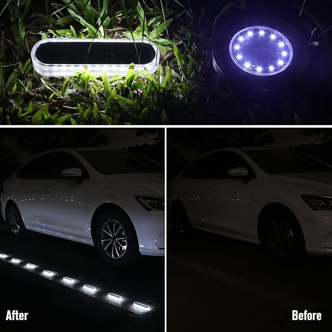 Honalia Solar Deck Dock Driveway Lights Outdoor Solar Powered Waterproof Cool White Driveway Markers Concrete Step Lights for Deck Stairs Dock Marine 6 Pack