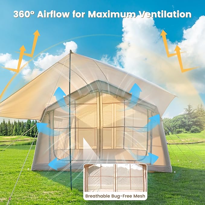 ABORON 2/6/8/10/12 Person Inflatable Camping Tent Easy Setup Blow Up Tent with Hand Pump PU3000mm Waterproof &amp Breathable 4 Season Glamping Tent for Outdoor Camping
