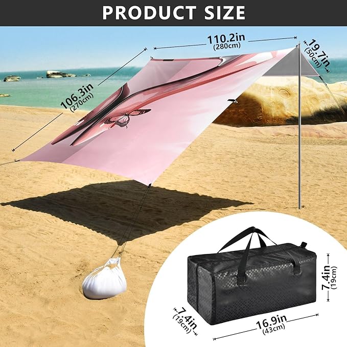 Pink High HeelCamping Sun Shelters 9.2 x 10.5 FT Beach Canopy Tent Sun Shade with Carrying Bag for Camping Trips Fishing Backyard Fun or Picnics 21340778