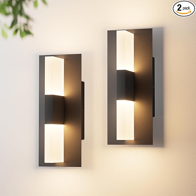 12.4 inches Outdoor Led Wall Light 30W 3000K Hardwired Porch &amp Patio Aluminum Sconces with Frosted Acrylic LampshadeIP65 Waterproof Exterior Wall Lamp for GarageFront Door(Black2Pack)
