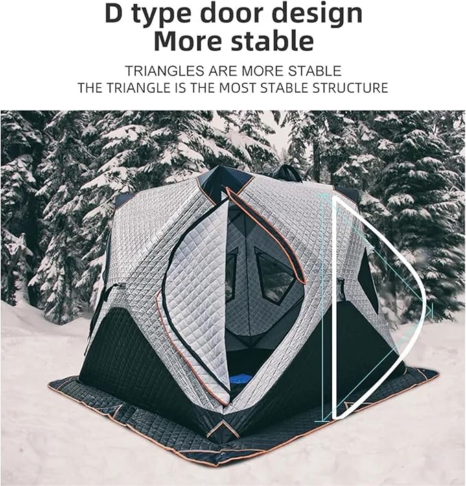 Pop-Up Portable Ice Fishing Tent with Carry Bag Insulated Ice Fishing Shelter with Two Doors &amp Six Windows 3-4 Person