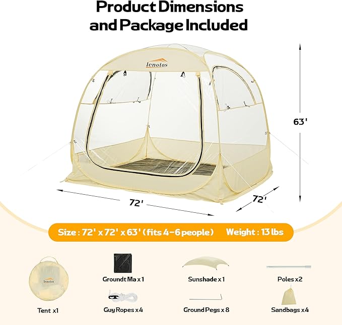 Pop Up Sports Tent Instant Clear Bubble Tent with Removable Top Cover Outdoor All Weather Shelter for Watching Sports Cheering Fishing and Camping