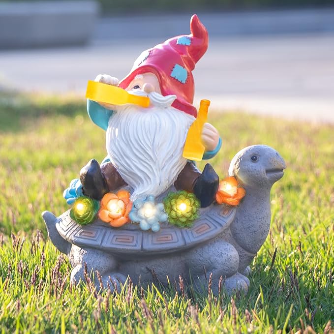 Gnome Garden Decor Statue with Solar Light Lantern Turtle with Succulent Birthday Gifts for Women Mom Grandma Funny Waterproof Resin Figurine Outdoor Decorations for Yard Patio Lawn Balcony Porch