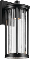 Kichler Barras 16 1-Light Outdoor DarkSky Approved Wall Sconce with Clear Ribbed Glass in Black Vertical Mount (16 x 7.25) 59023BKDS
