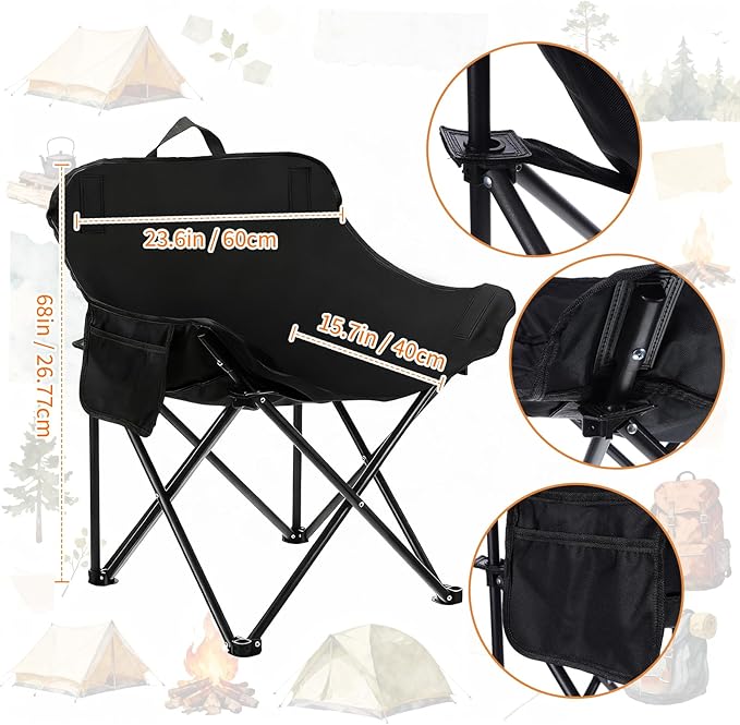 2 Pack Portable Ultralight Folding Camping Chair and 2 Pack Folding Camping Stools with Carry Bag for Outdoor Hiking Fishing Mountaineering Lawn Picnic Beach Travel(Black)