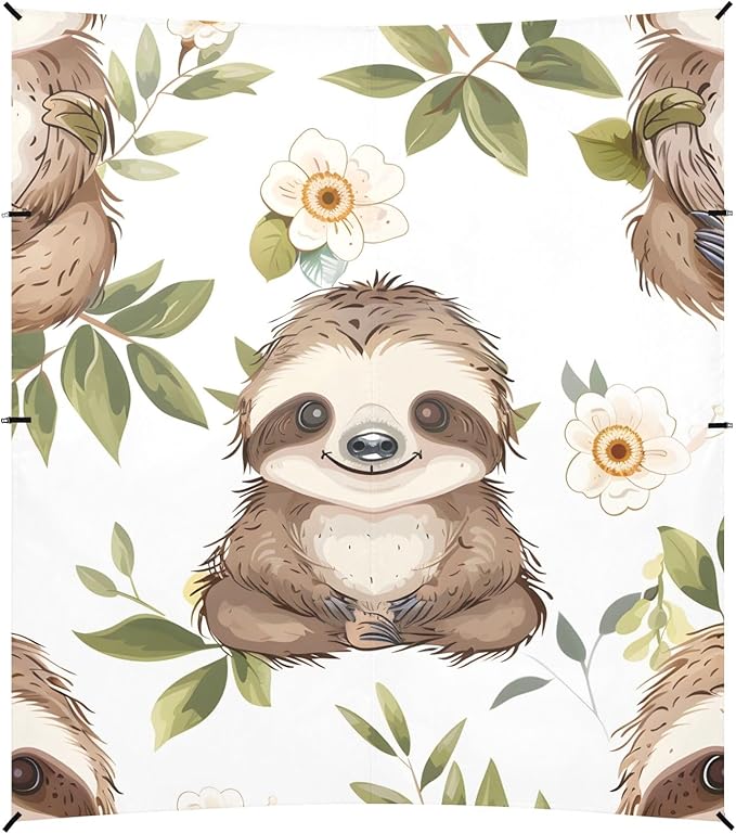 Lovely Sloth Flower Camping Sun Shelter Beach Tent Portable Beach Sun Shade Outdoor Canopy for Camping Trips Fishing Picnic