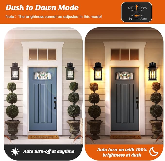 Motion Sensor Outdoor Light Fixture Wall Mount Dusk to Dawn Oil-Rubbed Bronze Waterproof Outside Porch Light with E26 Base Anti-Rust Exterior Wall Lantern with Bubble Glass for House Garage Garden