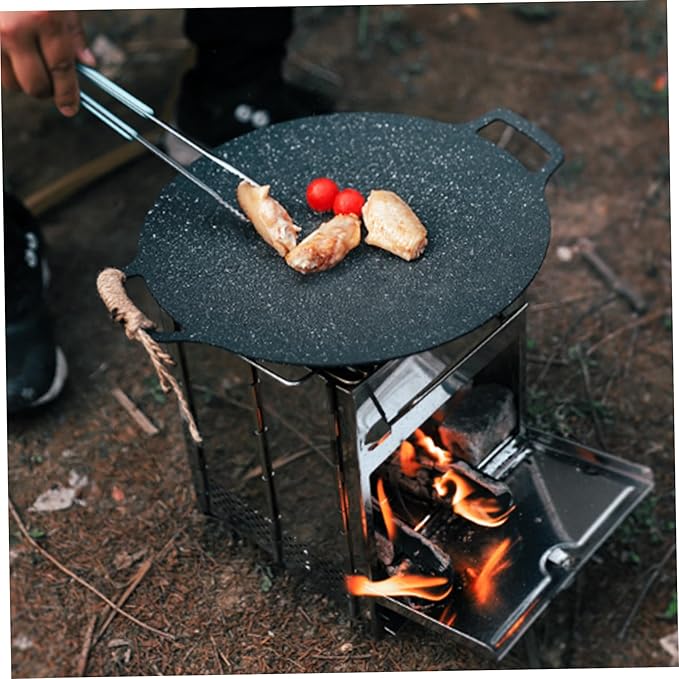 Camping Wood Stove Foldable Stainless Steel Portable Wood Burning Stove Portable Grill Charcoal Mini Outdoor Cooking for Hiking Backpacking BBQ