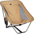 iClimb Low Ultralight Compact Camping Folding Chair with Side Pocket and Carry Bag (Khaki)