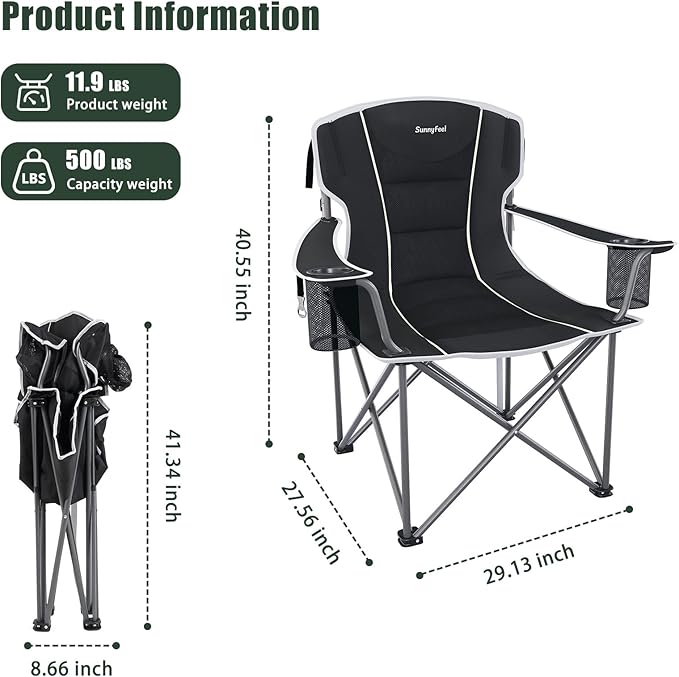 SUNNYFEEL Oversized Camping Chair 2 Pack for Big &amp Tall Adults Heavy Duty Folding Camp Chair Supports 500 lbs High Back Lawn Chair with Cup Holder Portable Outdoor Chair for Camping Fishing &am
