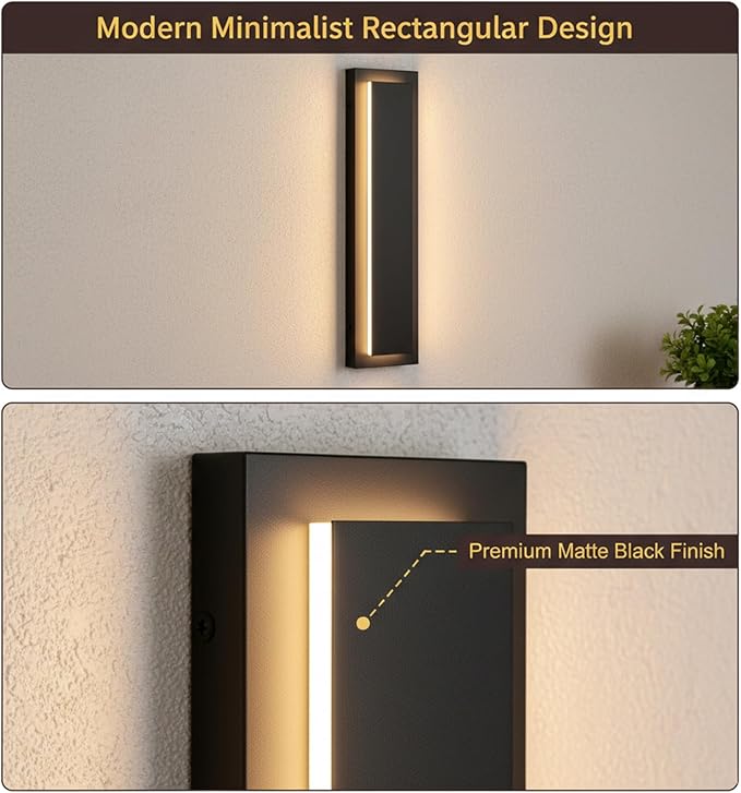 15.7'' LED Wall Lights Black Sconces Set of 2 Exterior Lighting Fixtures Modern Wall Sconces 3000K Warm White Front Porch Light Exterior Wall Light Waterproof Wall Sconce Light for House Patio