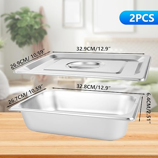 LANIAKEA 2PCS Hotel Pans with Lids Stainless Steel Steam Table Pan Restaurant Supplies 1/2 Size x 2.5 inch Deep Stainless Steam Table Pans Hotel Pan Trays for Food