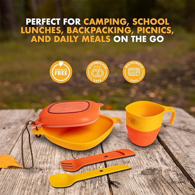 UCO 6-Piece Camping Mess Kit with Bowl Plate Collapsible Cup and Switch Camping Spork