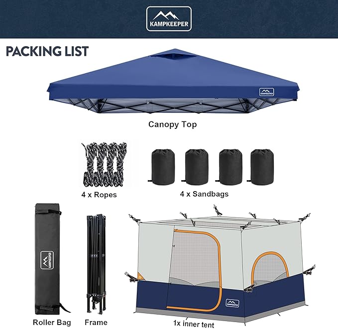 KAMPKEEPER 6 Person Camping Tent 10x10 Pop Up Canopy Tent with Camping Inner Tent Converts 10'x10' Straight Leg Canopy into Camping Tent–Fully Vented Roof(Canopy &amp Frame Included)
