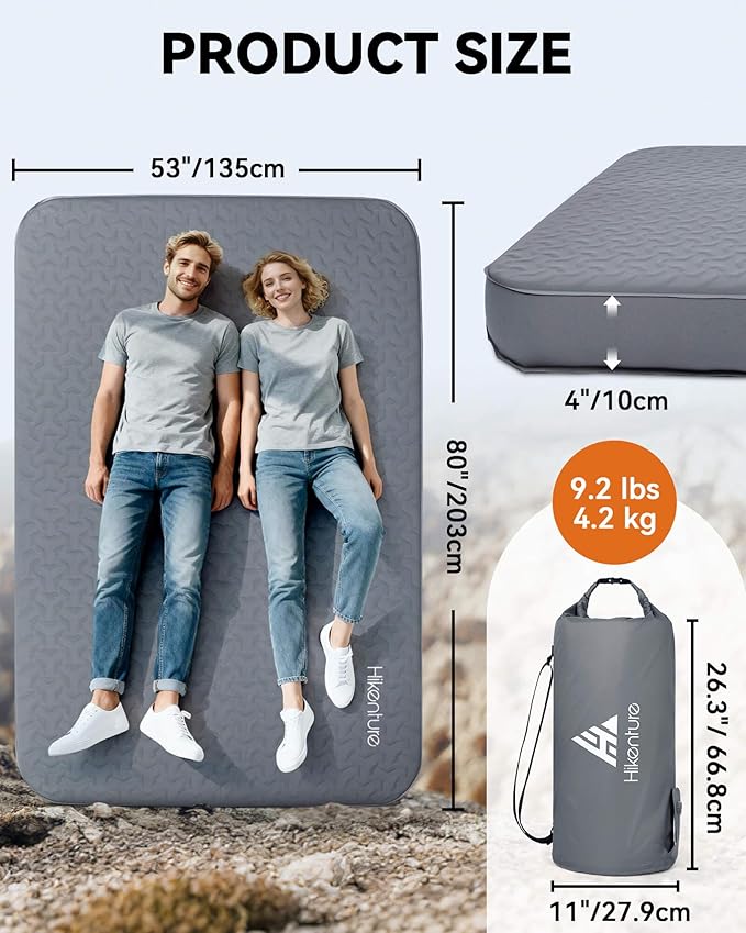 Hikenture 4 Thick Self Inflating Sleeping Pad Foam &amp Air Camping Mattress 9.5 R-Value Insulated Sleeping Mat Portable All Season Camping Pad for Tent Car Cot Truck