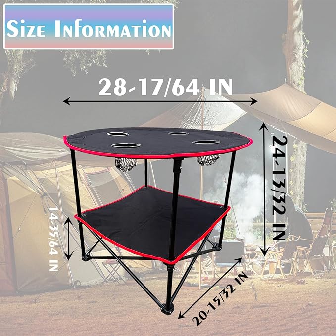 2 Tier Outdoor Camping Gear Foldable Camping Table with Carry Bag and 4 Cup HoldersLightweight Collapsible Canvas Table for Beach Picnic BBQCampfiresFishingHikingTailgating