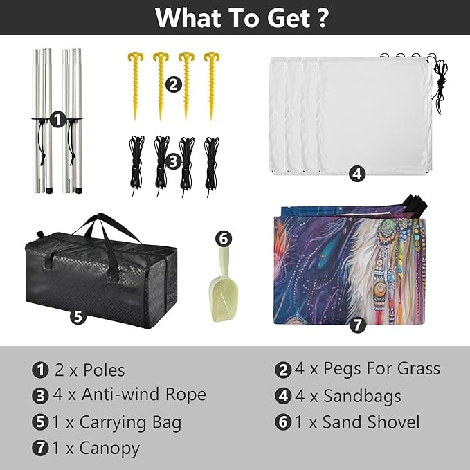 ALAZA Visionary Llama Boho Alpaca Beach Tent Sun Shelter UPF50+ Protection Beach Shade Canopy w/ 4 Sandbags for Outdoor Camping Fishing Backyard Fun Picnic 10x9 ft