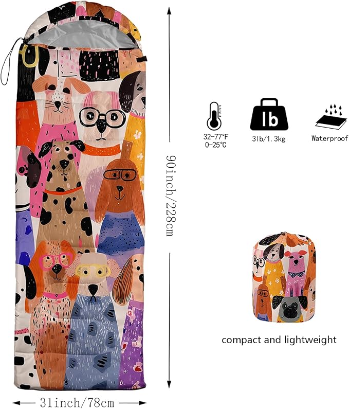 AILONEN Cartoon Camping Sleeping Bag for Boys Girls AdultsLightweight &amp Waterproof3 Season Warm &amp Cold WeatherPortablePrinted Sleeping BagTravelingCampingHiking