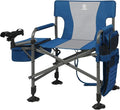 EVER ADVANCED Fishing Chair with Rod Holder and Cooler All Terrain Ice Fishing Chair with Adjustable Feet Mesh Back Folding Camping Chair with Shoulder Strap Heavy Duty Supports 350LBS