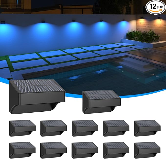 Solar Fence LightsFence Solar Lights Outdoor Waterproof Led IP65 with10 Fixed Colors ＆ RGB Color Changing for Wall Backyard Step Railing Patio Pool Porchaily&ampHoliday Decorations (12)