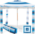 Premium Beach Cabana - Umbrellissimo Signature Blue Ombre. Includes Sand Anchor Designer Canvas Prints &amp Fringe finishes Sand Pockets pegs Carry Bag. Easy Set up 6.6'x6.6' of Cool UPF50+ Shade