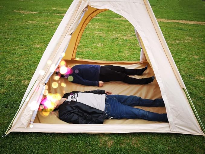 Free Space Outdoor 100% Cotton Canvas Waterproof Pyramid-Shaped Camping Tent (Beige 2.15meters)