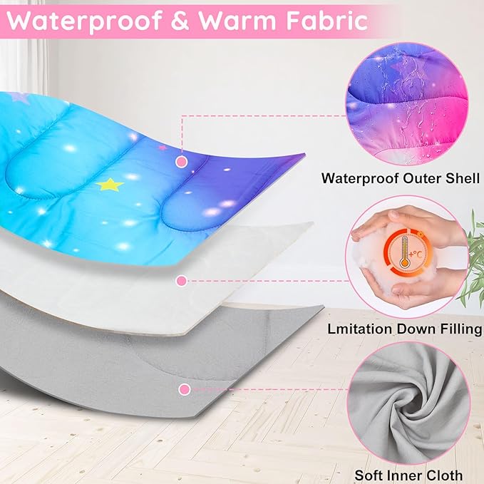FIOBEE Kids Sleeping Bag for Girls Boys 3 Season Warm &amp Cool Weather Youth Camping Sleeping Bags with Backpacking Bag Waterproof for Traveling Hiking Indoor Outdoor Camping Essentials