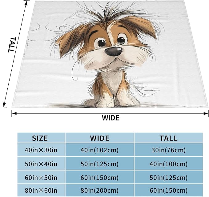 Scribbled Puppy 60x50 Printed Soft Fleece Blanket for Sofa Bed and Camping - Cozy Blanket for Travel Picnics Nighttime Use