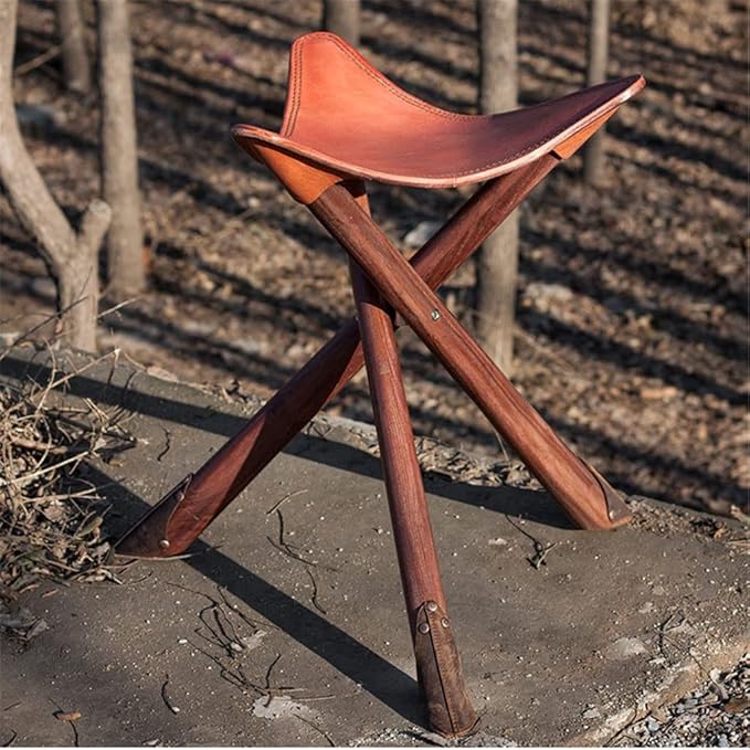 Fishing Chair Portable Folding Fishing Chair Outdoor Leather Cowhide Camping Chair Retro Super