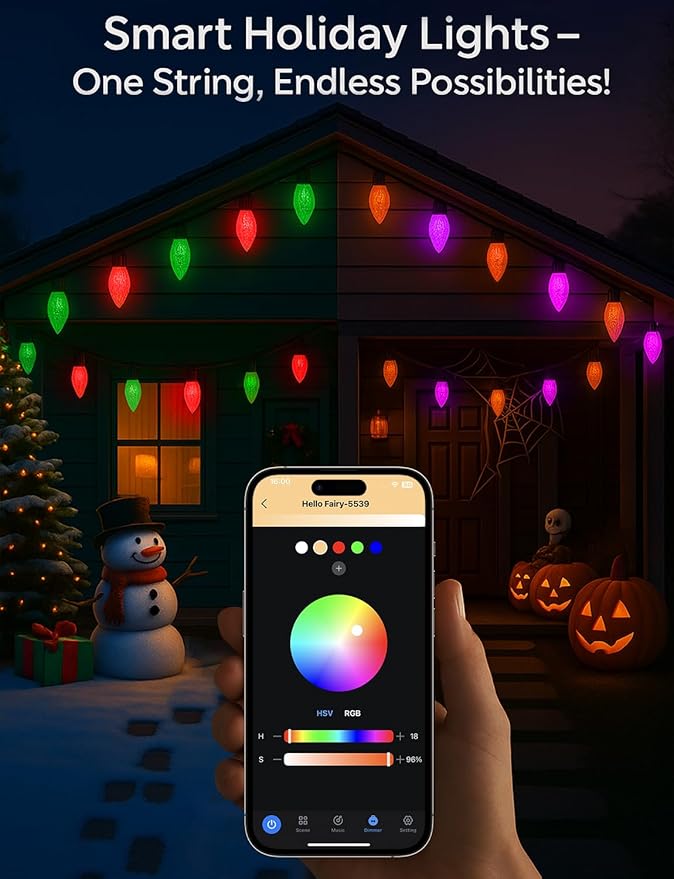 LED C9 Christmas Lights Outdoor100FT 150 LEDsApp Remote Controlled RGB Smart String Lights with DIYMusic Sync &amp Timer108 ModesWaterproof &amp Extendable for RooflineHouseXmas TreeHallowee
