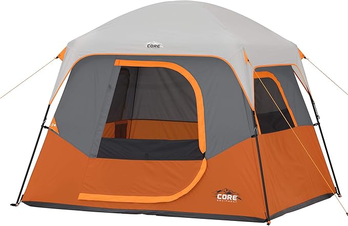CORE Tent for Family Camping | 4 Person &amp 6 Person Portable Camp Tent with Carry Bag for Outdoor Car Camping | Included Gear Loft Organizer for Camp Accessories