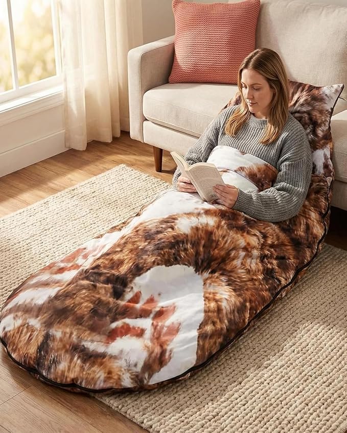 2026 New Fluffy Cat Sleeping Bag for Human Adult Soft Sleepover Bag Cat Envelope Sleep Bags Adult-Size Wearable Washable Warm Blanket for CampingTravel and Home Lounging