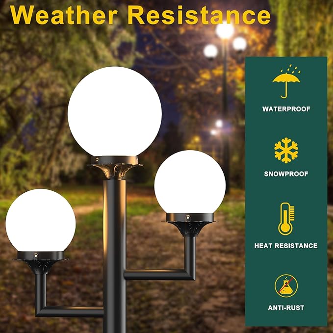 79'' Outdoor Post Lights Waterproof Triple Head Street Light Pole Lamp for Outside3Pcs 10W LED Bulbs Included Waterproof Outdoor Post Light Fixtures for Garden/Yard/Patio/Driveway