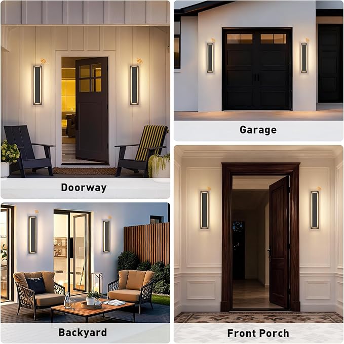 tewei 23.6'' Dusk to Dawn Outdoor Wall Lights Modern Black LED Outdoor Wall Sconce Large Long Exterior Lighting Fixtures Outside Porch Lights for House Garage Warm White 3000K 1 Pack