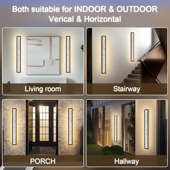 2 Pack Modern Outdoor Long Wall Lights Fixture40 inch Outdoor LED Wall Sconce LightDimmable Outside Wall Led Linear LightsExterior Lighting Fixtures for GaragePorchPatioFront Door