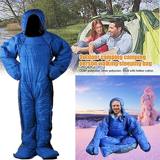 Human Walking Sleeping Bag for Adults Compact Warm Ultra Lightweight Cold Weather Portable Mummy Weather Sleeping Bag One Piece Sleeping Bag Suit Waterproof Windproof