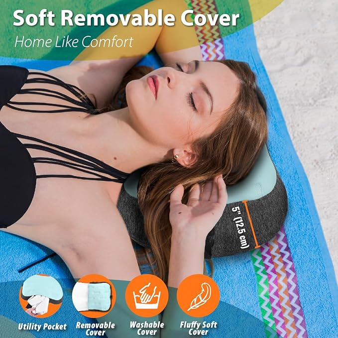 TREKOLOGY UL R7 Camping Sleeping Pad &amp Inflatable Beach Pillow Bundle – Lightweight Compact Waterproof Sleeping Pad with Ergonomic Inflatable Pillow for Camping Hiking Beach and Outdoor Adven
