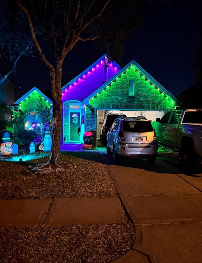150FT Permanent Outdoor Lights -RGB Eaves Lights with App Control RemoteDIY Scene Modes IP67 Waterproof Outside LED Light for Christmas Holiday Daily House Roof Eternity Lighting