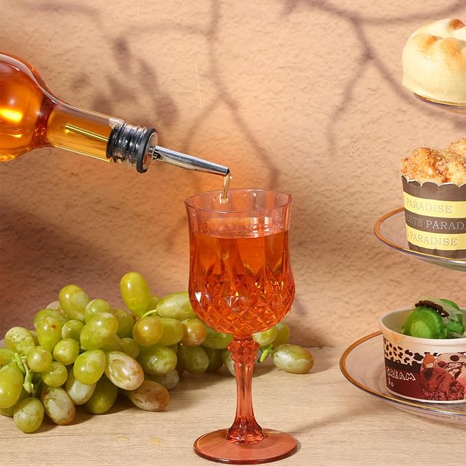 8 Sets 25 oz Plastic Liquor Bottles Long Neck Syrup Juice Bottles with Pourer and Caps Plastic Leakproof Pour Container with Stainless Steel Pourer Tapered Spout for Home Party Bar