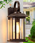 16.8'' Large Dusk to Dawn Outdoor Wall Lights Brown Exterior Lighting Fixtures Wall Sconce with Seeded Glass Waterproof Front Porch Light Outside Lantern for House Patio Garage 1Pack